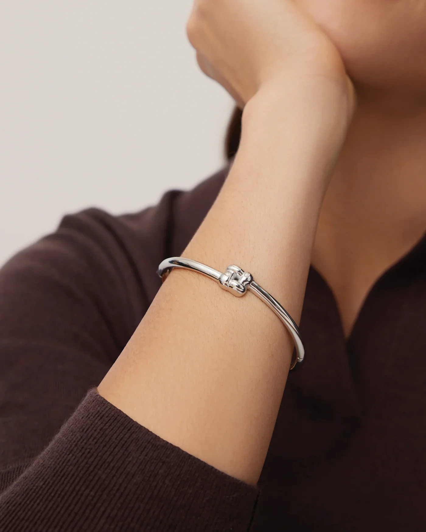 Slim Woven Square Bangle in Silver - Image 3