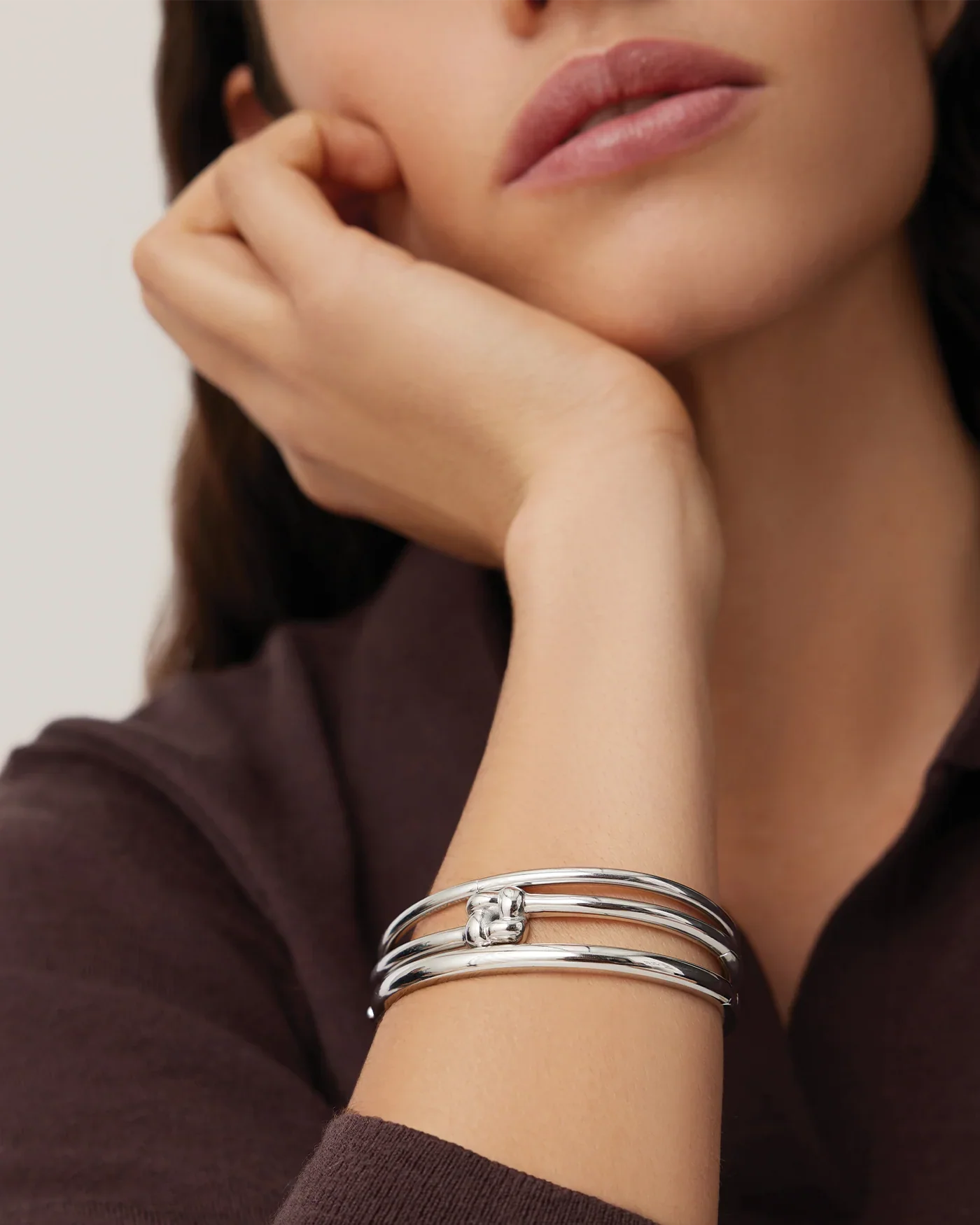 Slim Woven Square Bangle in Silver - Image 4