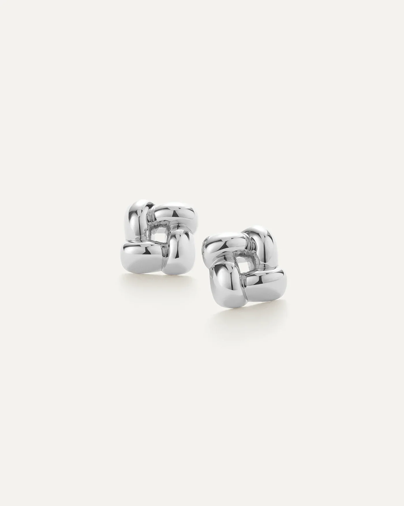 Small Woven Square Earrings in Silver