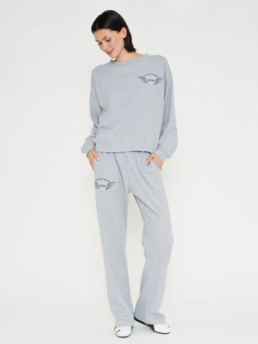 Soul Grey Relaxed Waffle Wide-Leg Sweatpants - Image 4